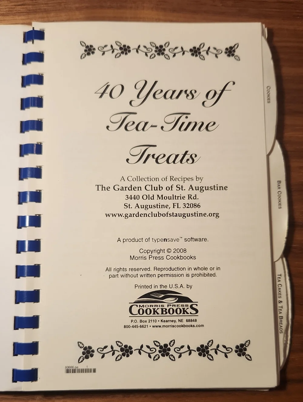 2008 St Augustine Florida Tea Time Treats Garden Club Cookbook Recipes